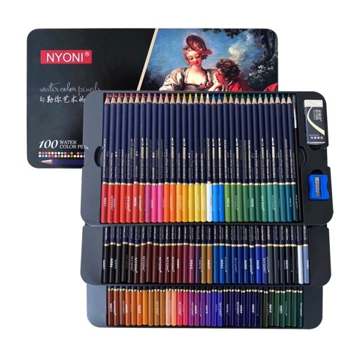 Image of ID 1266883298 NYONI Professional Watercolor Pencils Set 12/24/36/48/72/100 Colored Pencils Water Soluble Color Pencils with Brush and Metal Box Art Supplies for Children Students Artists Adults for Drawing Sketching Painting Coloring Books