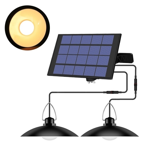 Image of ID 1266885340 Solar Powered Pendants Light with Adjustable Panel Auto ON/OFF Lighting Sensor IP65 Water-resistant Hanging Lamp - 2 Head