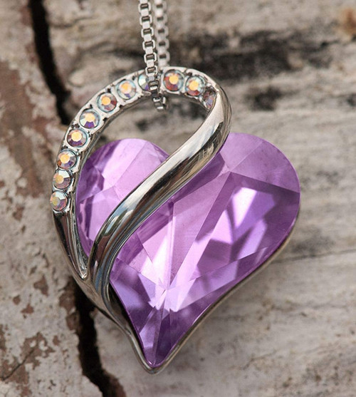Image of ID 1269947373 Light Purple Heart Blue Alexandrite Crystal (Silver Tone) Pendant with 18" Chain Necklace - Gift for Her - Heart Pendant for Women Color: June Birthstone Crystal