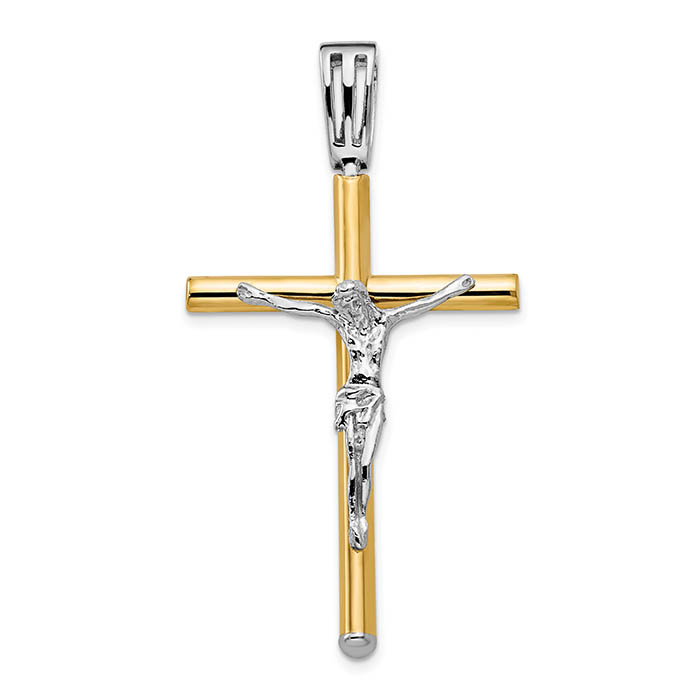 Image of ID 1273076204 men's crucifix pendant 14k two tone italian gold