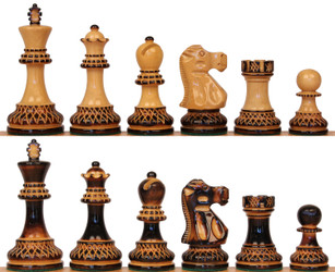 Image of ID 1273400372 Deluxe Old Club Staunton Chess Set with Burnt Boxwood Pieces - 375" King