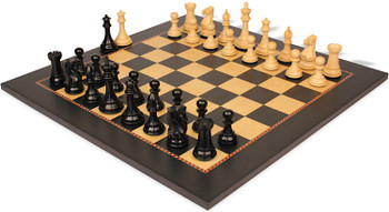 Image of ID 1273400375 New Exclusive Staunton Chess Set Ebonized & Boxwood Pieces with The Queen's Gambit Chess Board - 3" King