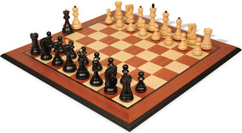 Image of ID 1274095440 Zagreb Series Chess Set Ebonized & Boxwood Pieces with Mahogany Molded Chess Board - 325" King