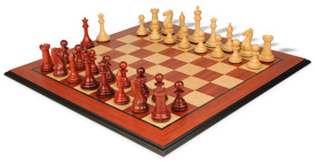 Image of ID 1274479585 New Exclusive Staunton Chess Set Padauk & Boxwood Pieces with Molded Edge Padauk Chess Board - 3" King