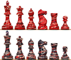 Image of ID 1274988186 Parker Staunton Chess Set Art Deco Design Blue & Red Pieces - 375" King
