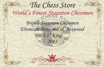 Image of ID 1282411579 British Staunton Chess Set Ebonized & Boxwood Pieces with Walnut Chess Box - 35" King
