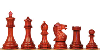 Image of ID 1283995740 Old English Classic Chess Set Padauk & Boxwood Pieces with Mission Craft Padauk & Maple Board- 39" King