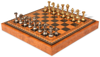 Image of ID 1291437837 Small Staunton Solid Brass Chess Set with Leatherette Board & Tray