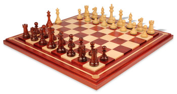 Image of ID 1293743178 British Staunton Chess Set Padauk & Boxwood Pieces with Mission Craft Padauk Chess Board- 4" King