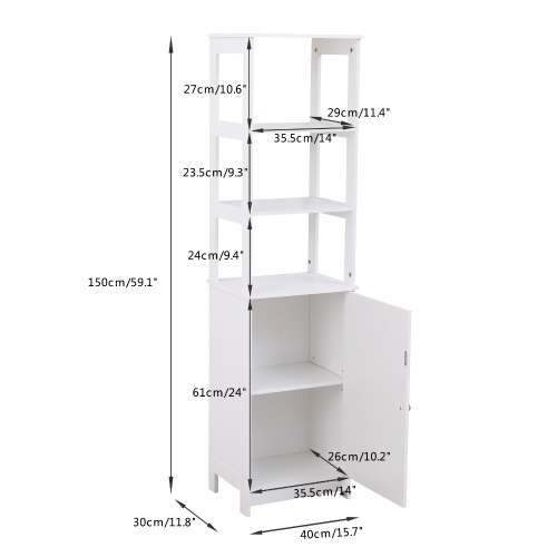 Image of ID 1299281052 Free Standing Tall Bathroom Cabinet with 3-tier Open Shelves Single-Door Cupboard Adjustable Shelf Minimalist Spacious Storage Tower Cabinet Bath Cabinet Bedside Corner Medicine Kitchen Entryway Cabinet for Limited Space