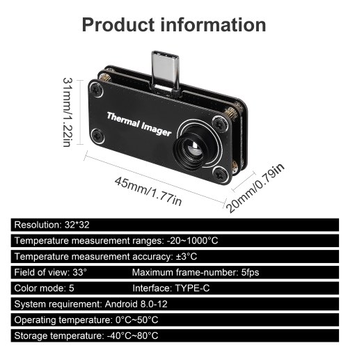 Image of ID 1299281216 Type-C Interface 32*32 Resolution Infrared Thermal Imager Multifunction Tempreature Measurement Meter Cellphone for Android Mobilephone with OTG Function