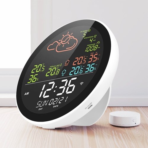 Image of ID 1299281253 wifi Smart Weather Station with Clock Indoor and Outdoor Temperature & Humidity Meter Multifunctional Large Color Screen Weather Clock Temp & Humidity Gauge with 1 Sensor