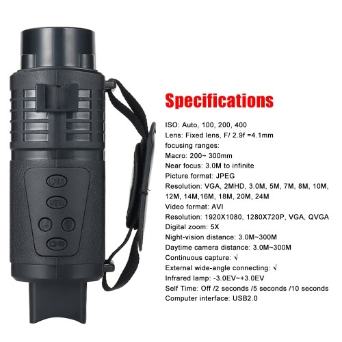 Image of ID 1299281440 Portable Monocular Infrared Night-Visions Device Day Night Use Photo Video Playback Modes 5X Digital Zoom 300M Full Dark Viewing Distance for Outdoor Hunts Boating Journey