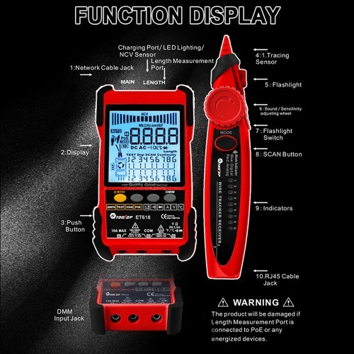 Image of ID 1299281510 2in1 Portable Network Cable Tester Multimeter with Backlight LCD Display