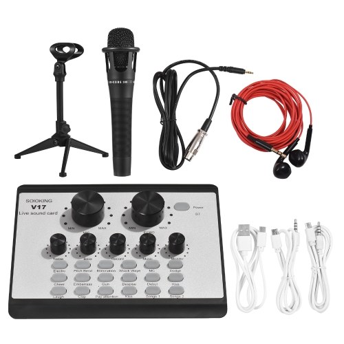 Image of ID 1299281615 V17 Live Sound Card & Microphone Kit BT Mini Sound Mixer Multifunctional Voice Change Audio Mixer Microphone Set with Tripod