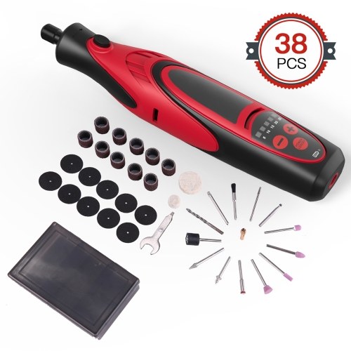 Image of ID 1299282892 Rechargeable Cordless Rotary Tool 74V Mini DIY Rotary Tool Kit Multi Tool Kit with 5 Various Speed 5000-25000rpm 4 LED Lights and 38pcs Accessories for Carving Engraving Sanding Polishing and Cutting