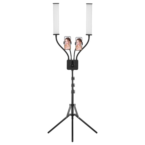 Image of ID 1299283018 Flexible Double Arms LED Video Light Photography Fill Light 3200K-5600K Dimmable with 2pcs Flexible Phone Holders + 16M/63in Metal Light Stand for Live Streaming Vlogging Wedding Portrait Product Photography