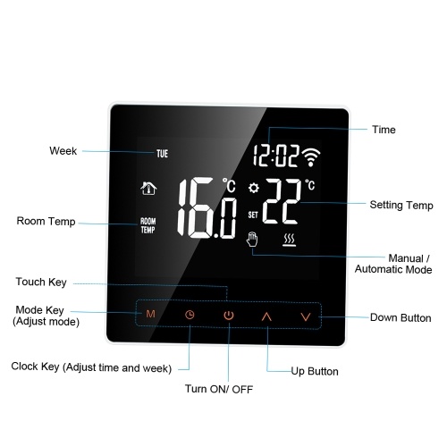 Image of ID 1300837610 Wi-Fi Smart Thermostat Digital Temperature Controller Programmable Electric Floor Heating Thermostat with LCD Display Touch Screen APP Control 16A