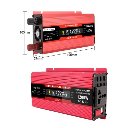 Image of ID 1300841357 500W Car Power Inverter 12V to 110V AC Converter Solar Inverter LCD Digital Modified Sinewave Inverter with AC Outlets USB Charging Port On-Off Switch for Car RV Solar Panel