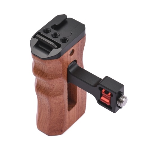 Image of ID 1300841753 Adjustable Wooden Camera Cage Handle Left/Right Side Hand Grip 1/4 Inch Screw ARRI-Style Mount with Cold Shoe Mount Mini Wrench Compatible with SmallRig Video Cage
