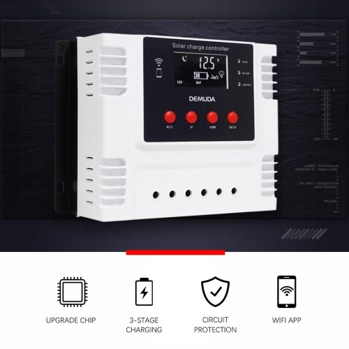 Image of ID 1300842002 PWM Intelligent Solar Charges Controller Mobilephone App Control Real-time Data Monitoring Device LED Display 12V/24V Controllers for Leadacid Ternary Lithium and Lithium-iron Batteries