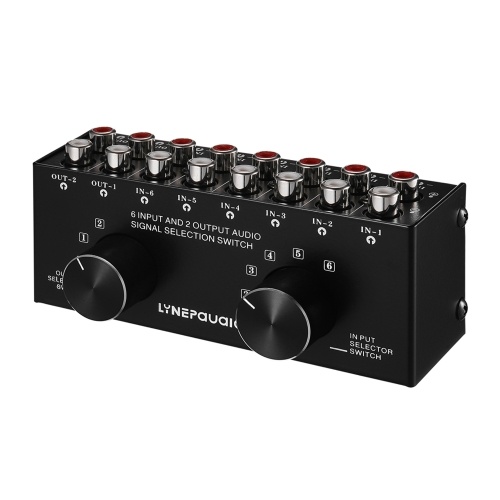 Image of ID 1300843683 LYNEPAUAIO 6-In-2-Out Audio Switcher Two-Way Audio Signal Selector Box Splitter Distributor with RCA Inputs & Outputs
