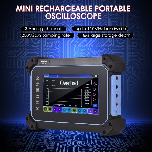 Image of ID 1300843968 Hantek TO1112C Rechargeable Portable Oscilloscope Multimeter 2-Channel 110MHz Bandwidth 250MSa/S Sampling Rate 8M Storage Depth 7-inch TFT LCD Digital Storage Oscilloscope Arbitrary Waveform Generator with Tool Bag