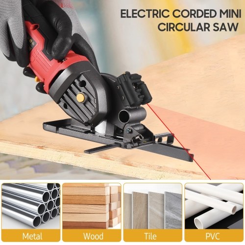 Image of ID 1300843974 580W 48A 3700RPM Mini Circular Saw Corded 4 Amp Electric Compact Circular Saw with Laser Guide Scale Ruler Vacuum Port 3 Blades for Cutting Wood Tile Plastic Soft Metal
