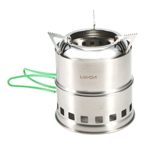 Image of ID 1300849159 Lixada Folding Stainless Steel Camping Stove Portable Outdoor Wood Burning Stove with Foldable Handles and Alcohol Tray for Camping Hiking Backpacking Picnic BBQ