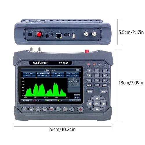 Image of ID 1300850401 ST-6986 DVB-S/S2/T/T2/C Satellite Finder Combo Satellite TV Signal Finder Digital Handheld Signal Meter HEVC H265 (10 Bit) MPEG-4 with 7 inch TFT LCD