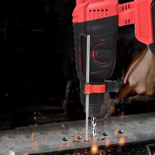 Image of ID 1300858651 21V Cordless Brushless Rotary Hammer Drill with Carry Box 3 in 1 Hammer Drill Electric Breaker Power Drill with Adjustable Auxiliary Handle Depth Gauge 40Ah Battery Fast Charger Collet Drill Bits Chisels 980RPM Variable Speed Demolition Kit