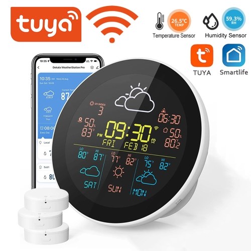 Image of ID 1300859193 Tuya WiFi Intelligent Weather Clock 3-Day Weather Forecast Weather Station Wireless Thermometer Hygrometer (3Pcs Sub Sensors)