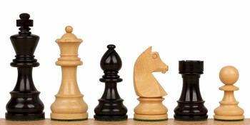 Image of ID 1302524838 German Knight Staunton Chess Set with Ebonized & Boxwood Pieces - 375" King