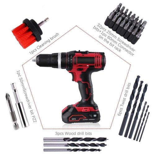 Image of ID 1309827766 Cordless Drill Driver 20V Cordless Electric Drill Driver with 1pcs Li-Ion Batteries Speed Drill Driver 1H Fast Charger