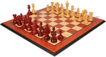 Image of ID 1310350213 Hengroen Staunton Chess Set Padauk & Boxwood Pieces with Padauk Molded Edge Board - 46" King