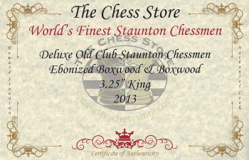 Image of ID 1310350215 Deluxe Old Club Staunton Chess Set Ebonized & Boxwood Pieces with Mahogany Chess Box - 325" King