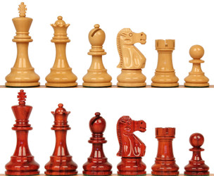 Image of ID 1310350223 Deluxe Old Club Staunton Chess Set with Padauk & Boxwood Pieces - 325" King