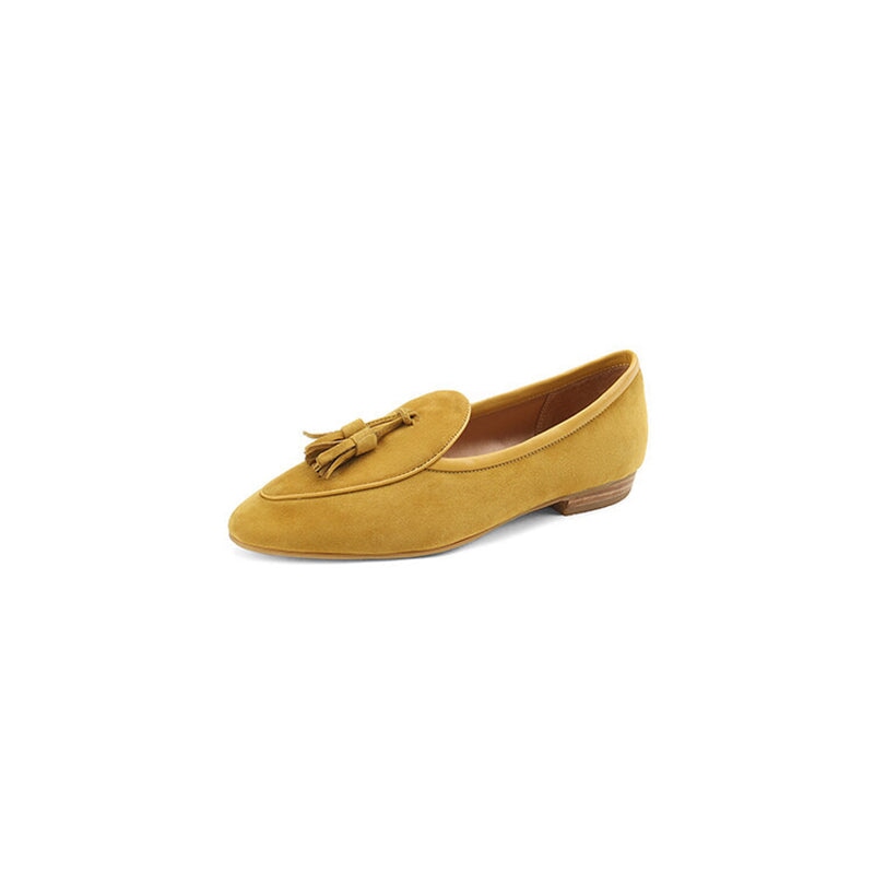 Image of ID 1311782607 Suede Leather Tassels Loafers for Women Round Toe in Yellow/Black