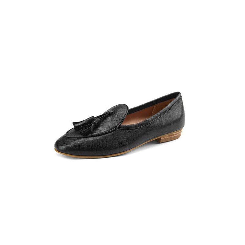 Image of ID 1311782608 Suede Leather Tassels Loafers for Women Round Toe in Yellow/Black