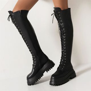 Image of ID 1312616840 Platform Lace-Up Over-The-Knee Boots