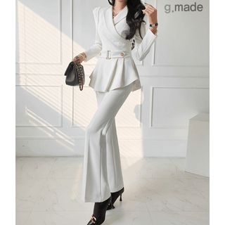 Image of ID 1312773087 Peplum Jacket & Bootcut Pants Suit Set