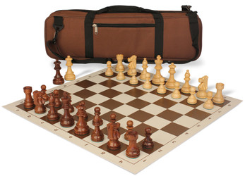 Image of ID 1315802485 French Lardy Carry-All Chess Set Golden Rosewood & Boxwood Pieces - Brown