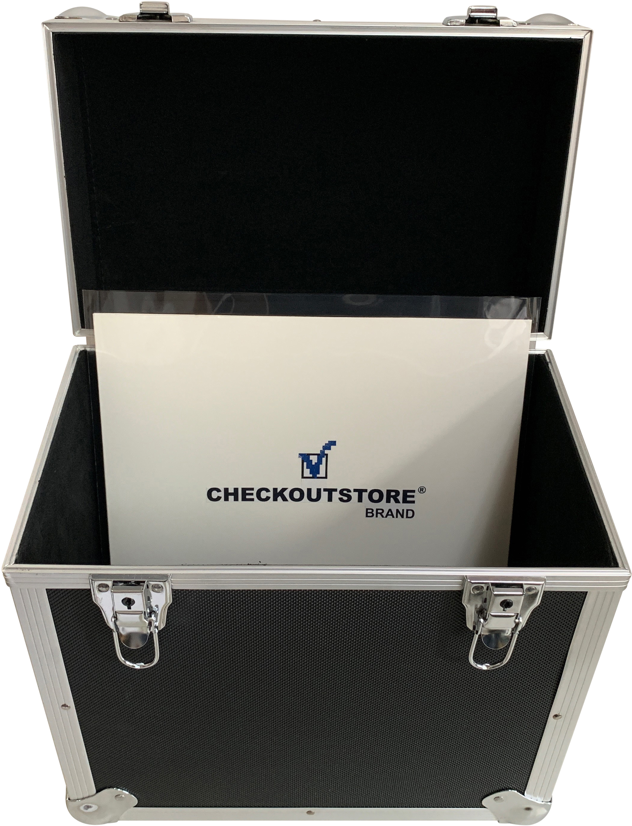 Image of ID 1317185619 CheckOutStore Black Aluminum 12x12 Square Cardstock Paper Holder Storage Box - Small