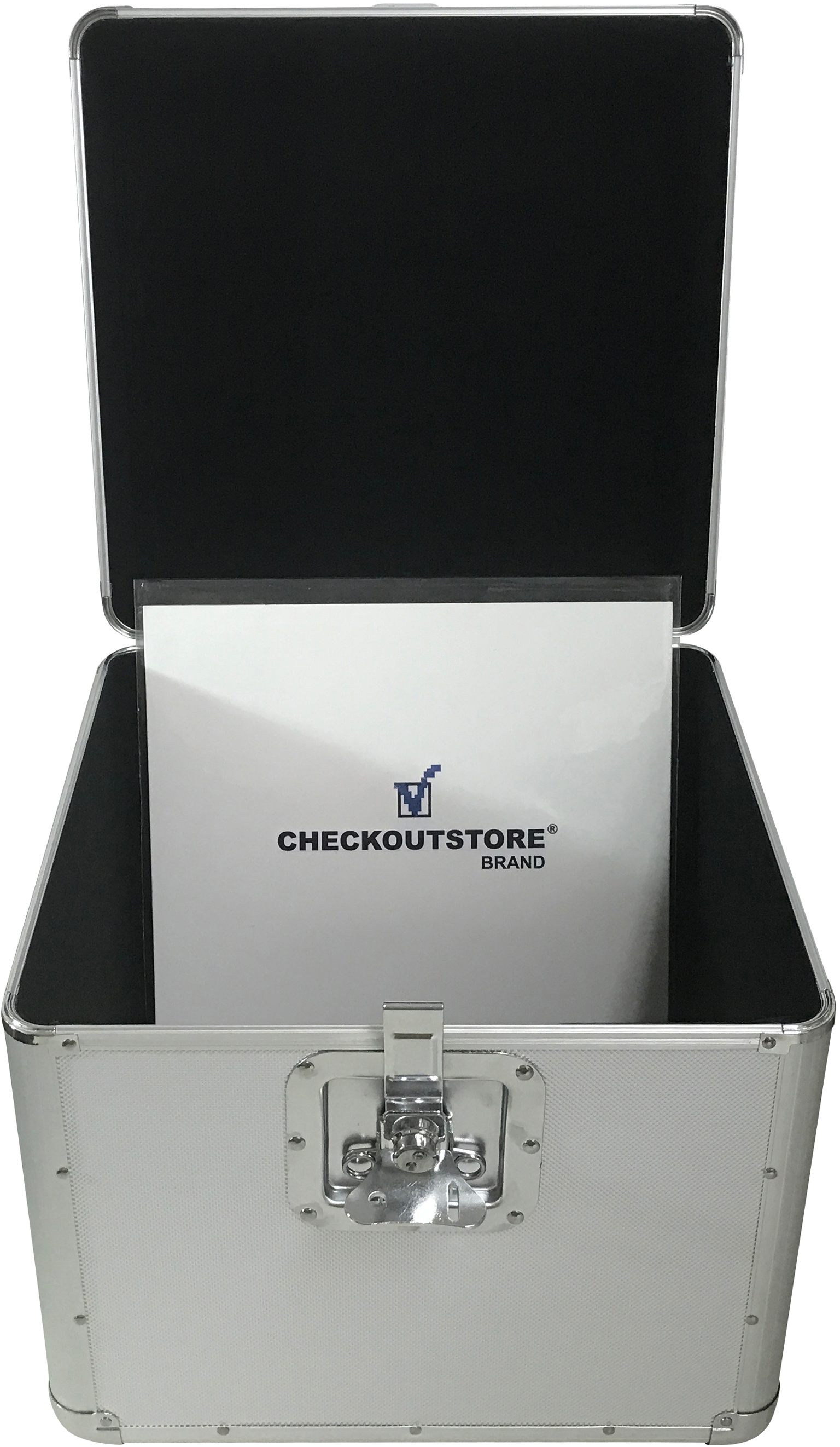 Image of ID 1317185620 CheckOutStore Silver Aluminum 12x12 Square Cardstock Paper Holder Storage Box - Large