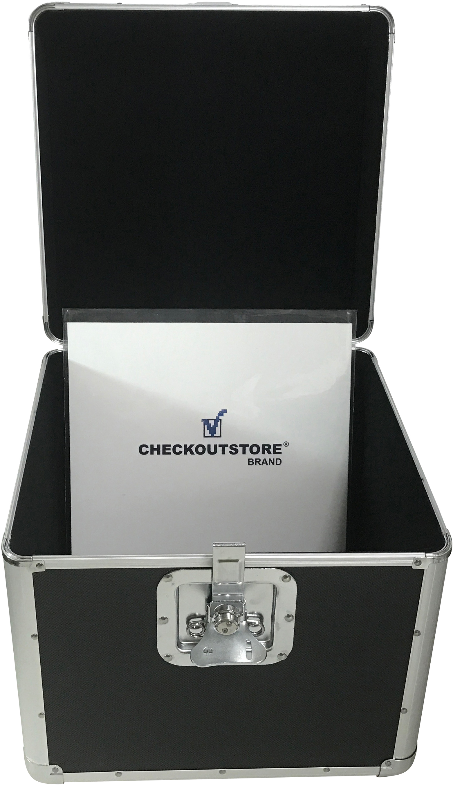Image of ID 1317185621 CheckOutStore Black Aluminum 12x12 Square Cardstock Paper Holder Storage Box - Large