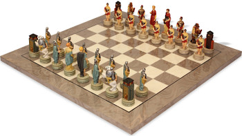 Image of ID 1322433620 Greece vs Rome Theme Chess Set with High Gloss Gray & Erable Deluxe Board