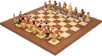 Image of ID 1322685307 Rome vs Egypt Theme Chess Set with Walnut & Maple Deluxe  Board