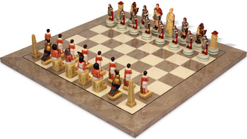 Image of ID 1322685308 Rome vs Egypt Theme Chess Set with Gray & Erable High Gloss Deluxe  Board