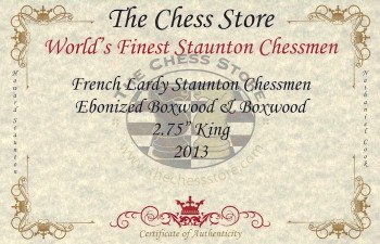 Image of ID 1326674099 French Lardy Staunton Chess Set Ebonized & Boxwood Pieces with Mahogany Chess Box - 275" King