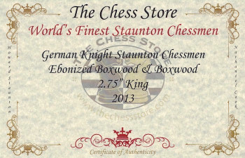Image of ID 1326674102 German Knight Staunton Chess Set Ebonized & Boxwood Pieces with Mahogany Chess Box - 275" King